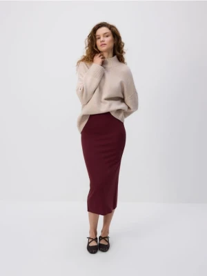 Reserved - Spódnica midi z wiskozą - bordowy