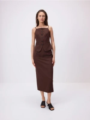 Reserved - Spódnica midi z wiskozą - brązowy