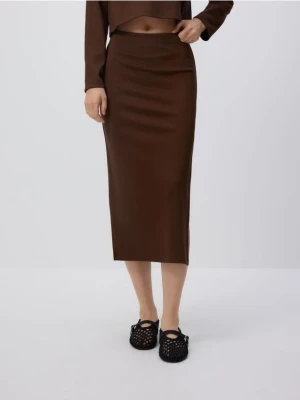 Reserved - Spódnica midi z wiskozą - ciemnobrązowy