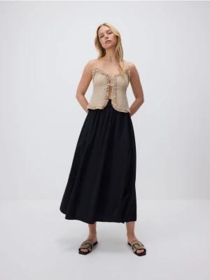 Reserved - Spódnica midi z wiskozą - czarny