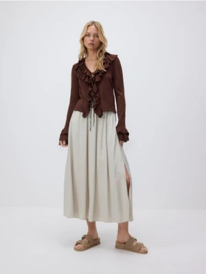 Reserved - Spódnica midi z wiskozą - kremowy