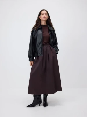 Reserved - Spódnica midi z zakładkami - ciemnobrązowy