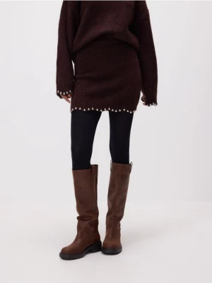 Reserved - Spódnica mini z aplikacjami - ciemnobrązowy