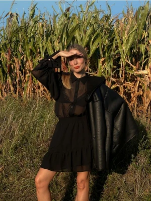 Reserved - Spódnica mini z falbaną - czarny