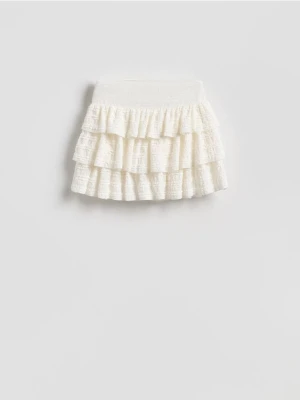 Reserved - Spódnica mini z falbanami - biały