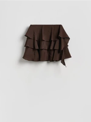 Reserved - Spódnica mini z falbanami - ciemnobrązowy