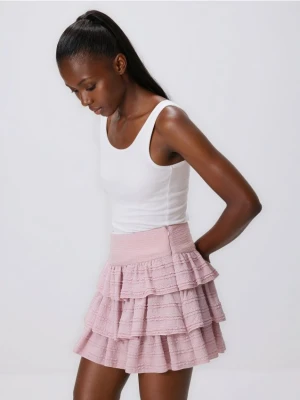 Reserved - Spódnica mini z falbanami - pastelowy róż