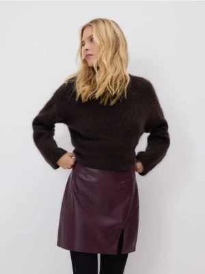 Reserved - Spódnica mini z imitacji skóry - bordowy