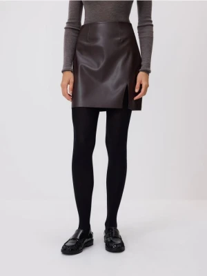 Reserved - Spódnica mini z imitacji skóry - brązowy