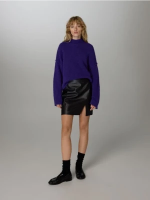 Reserved - Spódnica mini z imitacji skóry - czarny