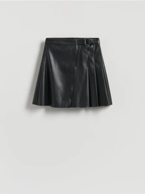 Reserved - Spódnica mini z imitacji skóry - czarny