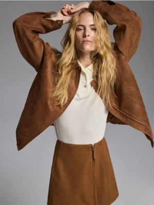 Reserved - Spódnica mini z imitacji zamszu - beżowy