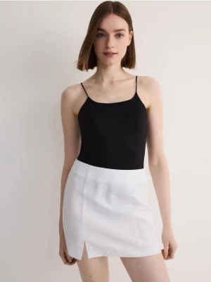 Reserved - Spódnica mini z lnem - biały