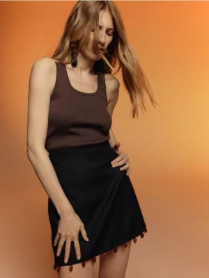 Reserved - Spódnica mini z lnem - czarny