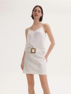 Reserved - Spódnica mini z paskiem - złamana biel