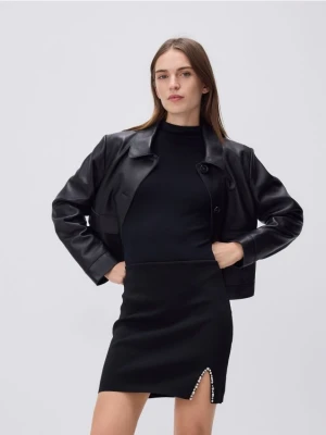 Reserved - Spódnica mini z rozcięciem - czarny