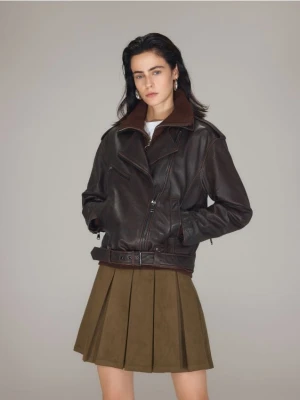 Reserved - Spódnica mini z zakładkami - oliwkowy