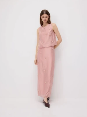 Reserved - Spódnica z aplikacją - brudny róż