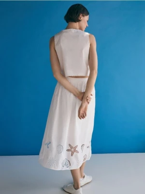 Reserved - Spódnica z ażurowym wzorem - biały