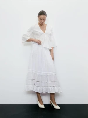 Reserved - Spódnica z ażurowymi wstawkami - kremowy