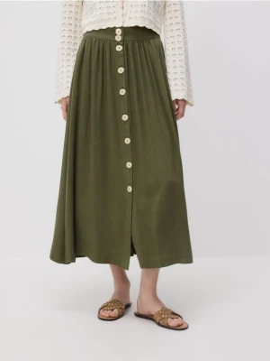 Reserved - Spódnica z dodatkiem lnu - ciemnozielony