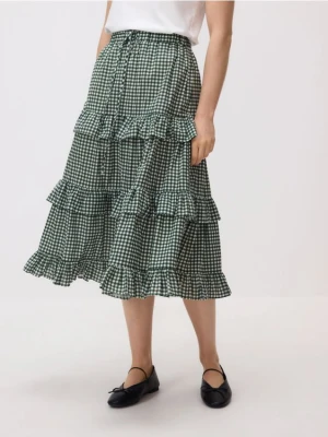 Reserved - Spódnica z falbanami - ciemnozielony