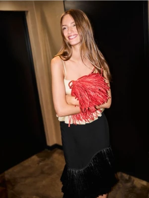 Reserved - Spódnica z frędzlami z naturalnej rafii - czarny