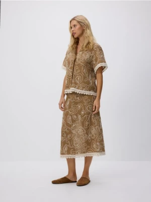 Reserved - Spódnica z haftem - beżowy