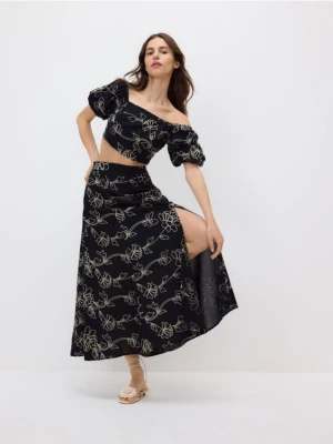 Reserved - Spódnica z haftem - czarny