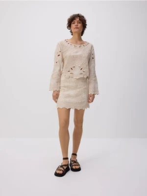 Reserved - Spódnica z haftem - złamana biel