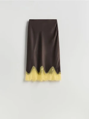 Reserved - Spódnica z kontrastową wstawką - ciemnobrązowy