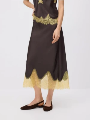 Reserved - Spódnica z kontrastową wstawką - ciemnobrązowy
