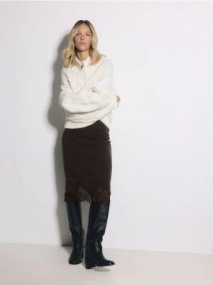 Reserved - Spódnica z koronką - ciemnobrązowy