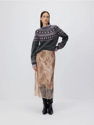 Reserved - Spódnica z naszywanymi cekinami - brązowy