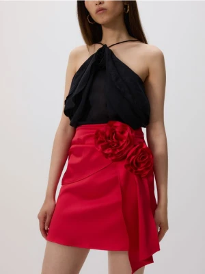 Reserved - Spódnica z naszywanymi kwiatami - czerwony