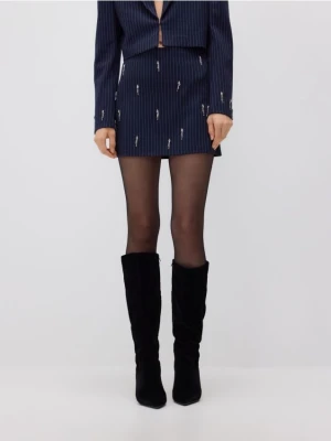 Reserved - Spódnica z ozdobna aplikacją - granatowy
