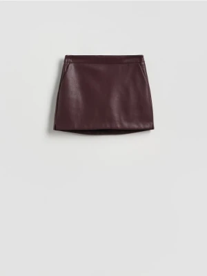 Reserved - Spódnico-szorty z imitacji skóry - mahoniowy