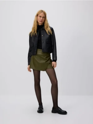 Reserved - Spódnico-szorty z imitacji skóry - oliwkowy