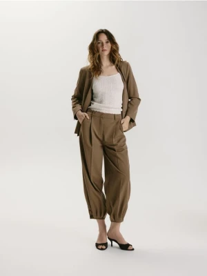 Reserved - Spodnie balloon z zakładkami - oliwkowy