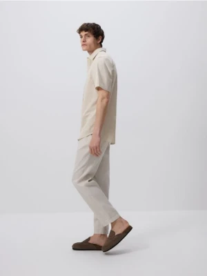 Reserved - Spodnie carrot z lnem - kremowy