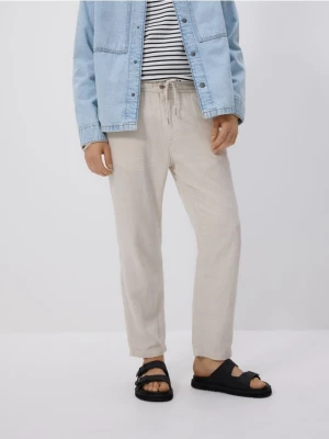 Reserved - Spodnie carrot z lnem - kremowy