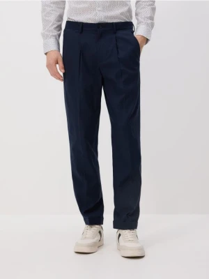 Reserved - Spodnie chino slim z lnem - granatowy