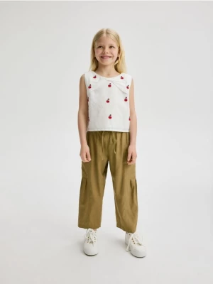 Reserved - Spodnie culotte z lnem - oliwkowy