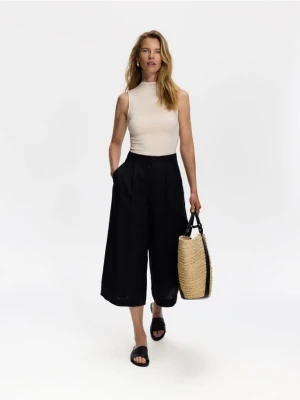 Reserved - Spodnie culotte z lnu - czarny