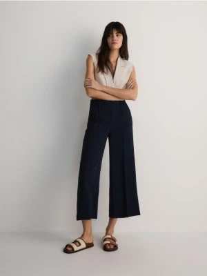 Reserved - Spodnie culotte z wiskozą - granatowy