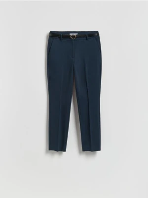 Reserved - Spodnie cygaretki z paskiem - granatowy