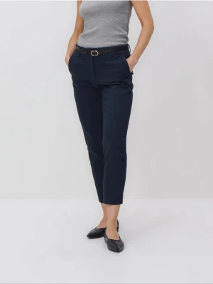 Reserved - Spodnie cygaretki z paskiem - granatowy