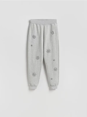 Reserved - Spodnie dresowe z aplikacjami - ciemnoszary