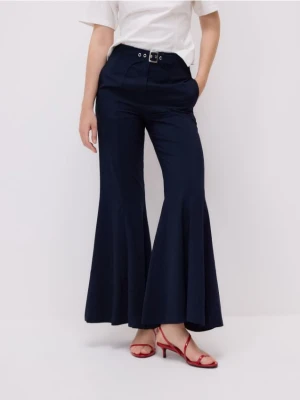 Reserved - Spodnie flare z wiskozą - granatowy
