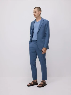 Reserved - Spodnie garniturowe z domieszką lnu - granatowy